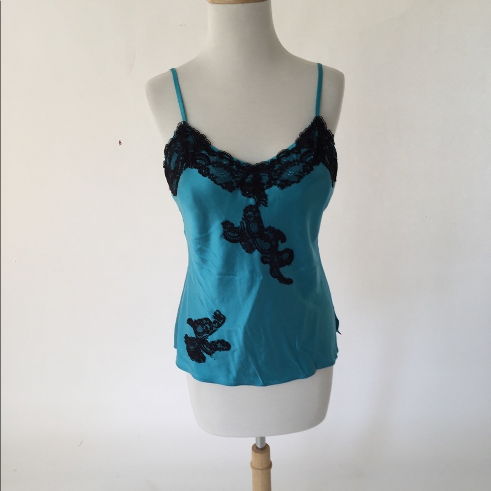 Cache teal and black satin cami
